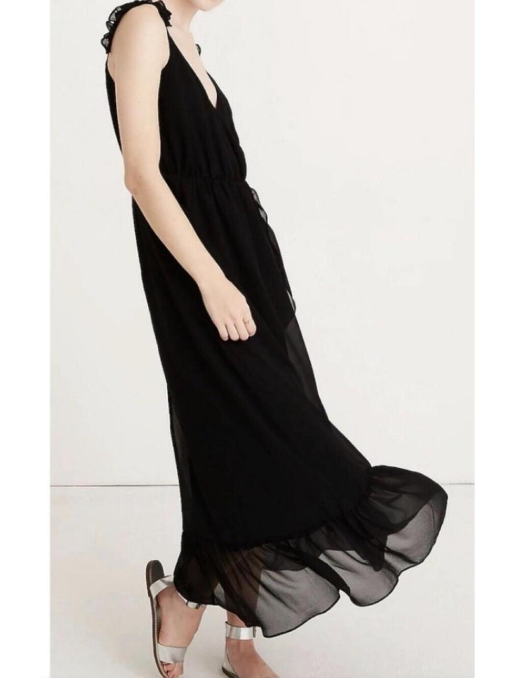 NWT Madewell Ruffle strap wrap maxi dress black size 00